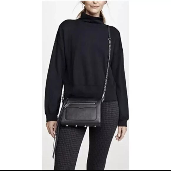 Rebecca Minkoff Crossbody Bag Black Leather Avery Link Chain Bottom Studs - Picture 1 of 11